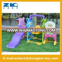 2015 new red color indoor plastic slide with swing for kindergarten